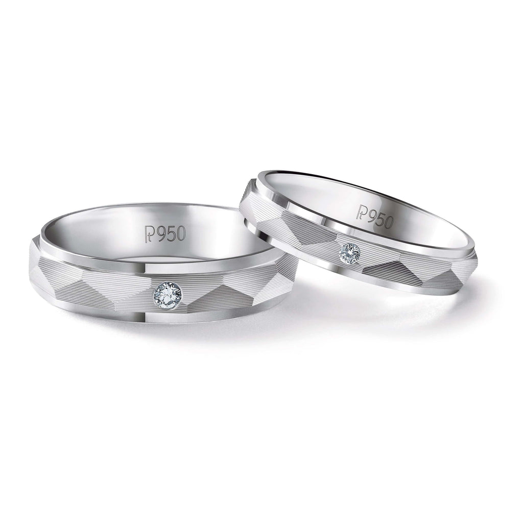 Jewelove™ Rings Both / SI IJ Designer Zigzag Platinum Couple Rings with Single Diamonds JL PT 526