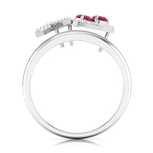 Jewelove™ Rings Double Heart Cut Ruby Platinum Diamond Ring for Women JL PT R8172