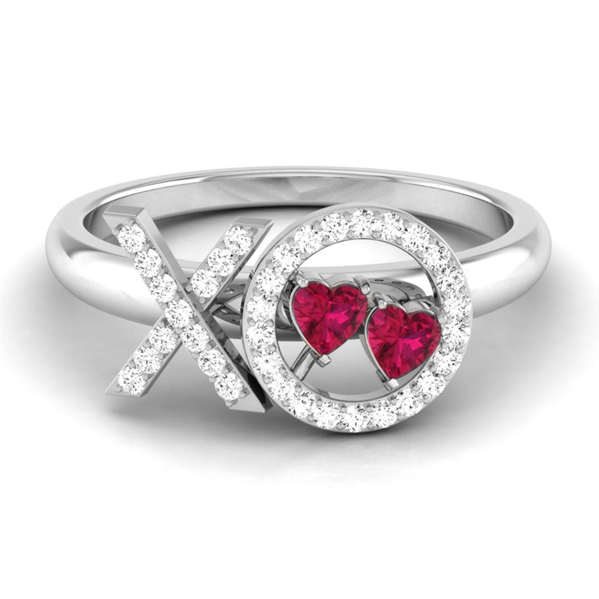 Jewelove™ Rings Double Heart Cut Ruby Platinum Diamond Ring for Women JL PT R8172