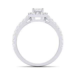 Jewelove™ Rings E VVS / Women's Band only Emerald Cut Solitaire Ring in Platinum Halo Setting JL PT 469