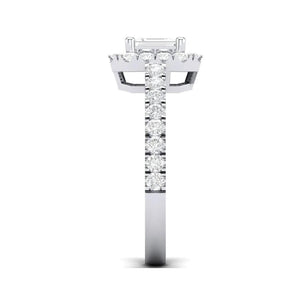 Jewelove™ Rings E VVS / Women's Band only Emerald Cut Solitaire Ring in Platinum Halo Setting JL PT 469