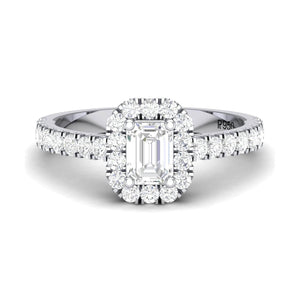 Jewelove™ Rings E VVS / Women's Band only Emerald Cut Solitaire Ring in Platinum Halo Setting JL PT 469