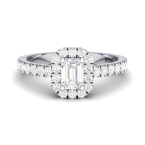 Jewelove™ Rings E VVS / Women's Band only Emerald Cut Solitaire Ring in Platinum Halo Setting JL PT 469