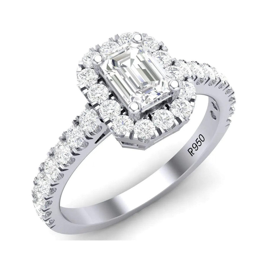 Jewelove™ Rings E VVS / Women's Band only Emerald Cut Solitaire Ring in Platinum Halo Setting JL PT 469