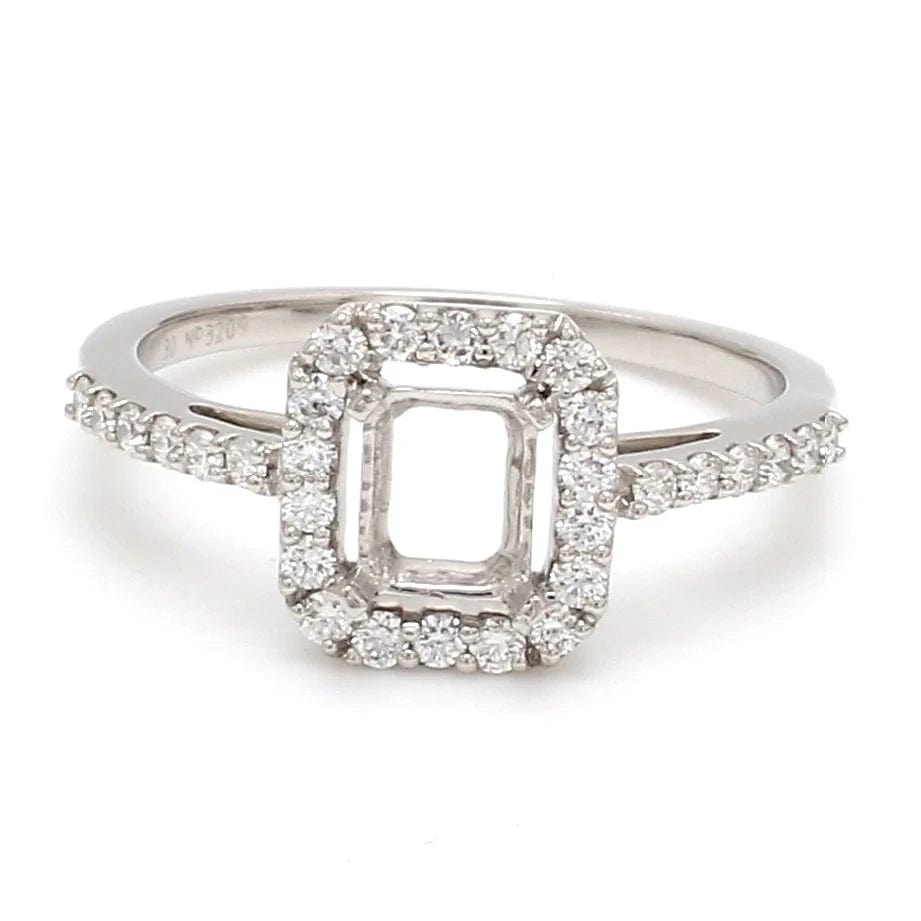 Jewelove™ Rings E VVS / Women's Band only Emerald Cut Solitaire Ring in Platinum Halo Setting JL PT 469