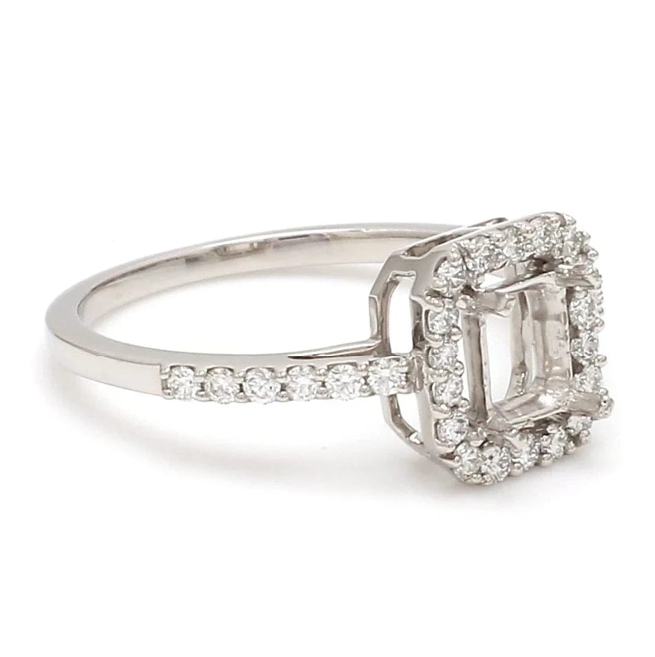 Jewelove™ Rings E VVS / Women's Band only Emerald Cut Solitaire Ring in Platinum Halo Setting JL PT 469