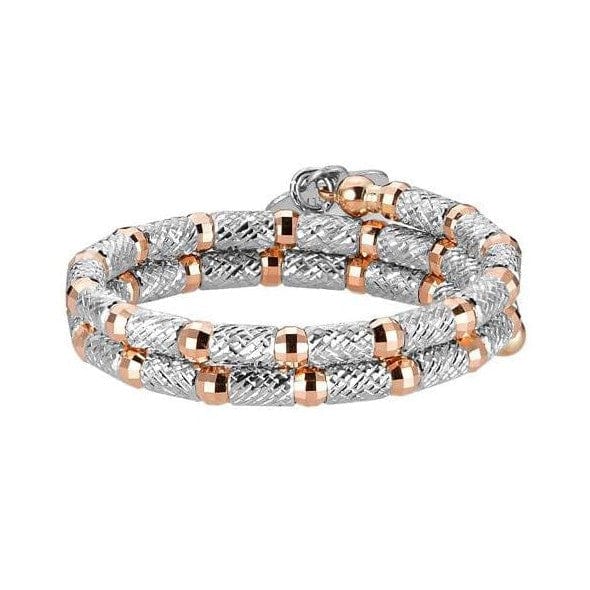 Jewelove™ Rings Women's Band only Flexible 2-row Platinum & Rose Gold Ring with Diamond Cut Balls JL PT 721