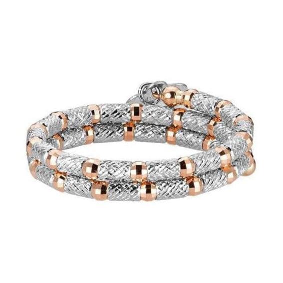 Jewelove™ Rings Women's Band only Flexible 2-row Platinum & Rose Gold Ring with Diamond Cut Balls JL PT 721