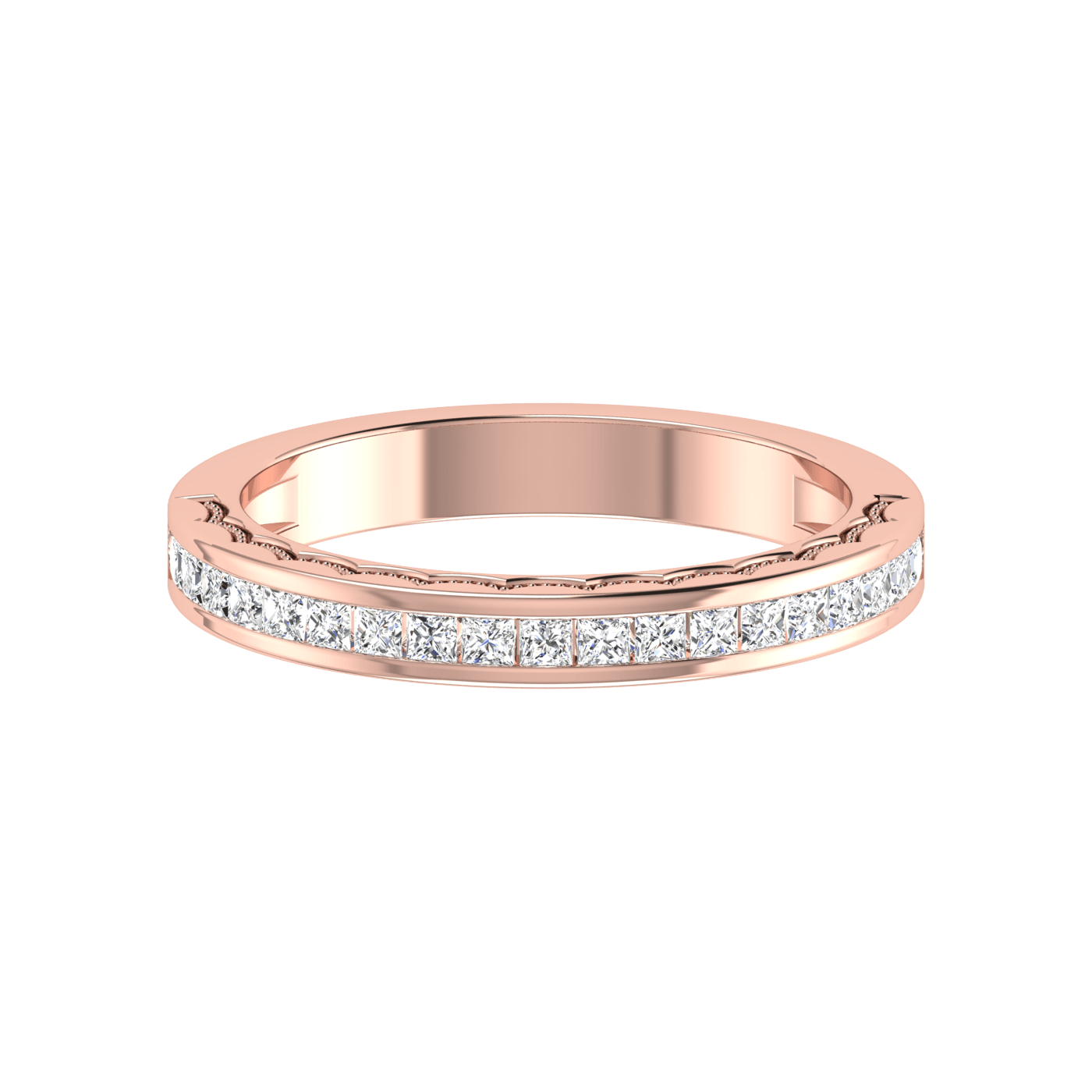 Jewelove™ Rings Women's Band only / VS GH Half Eternity Rose Gold Princess Cut Diamond Ring JL AU RD RN 6764R