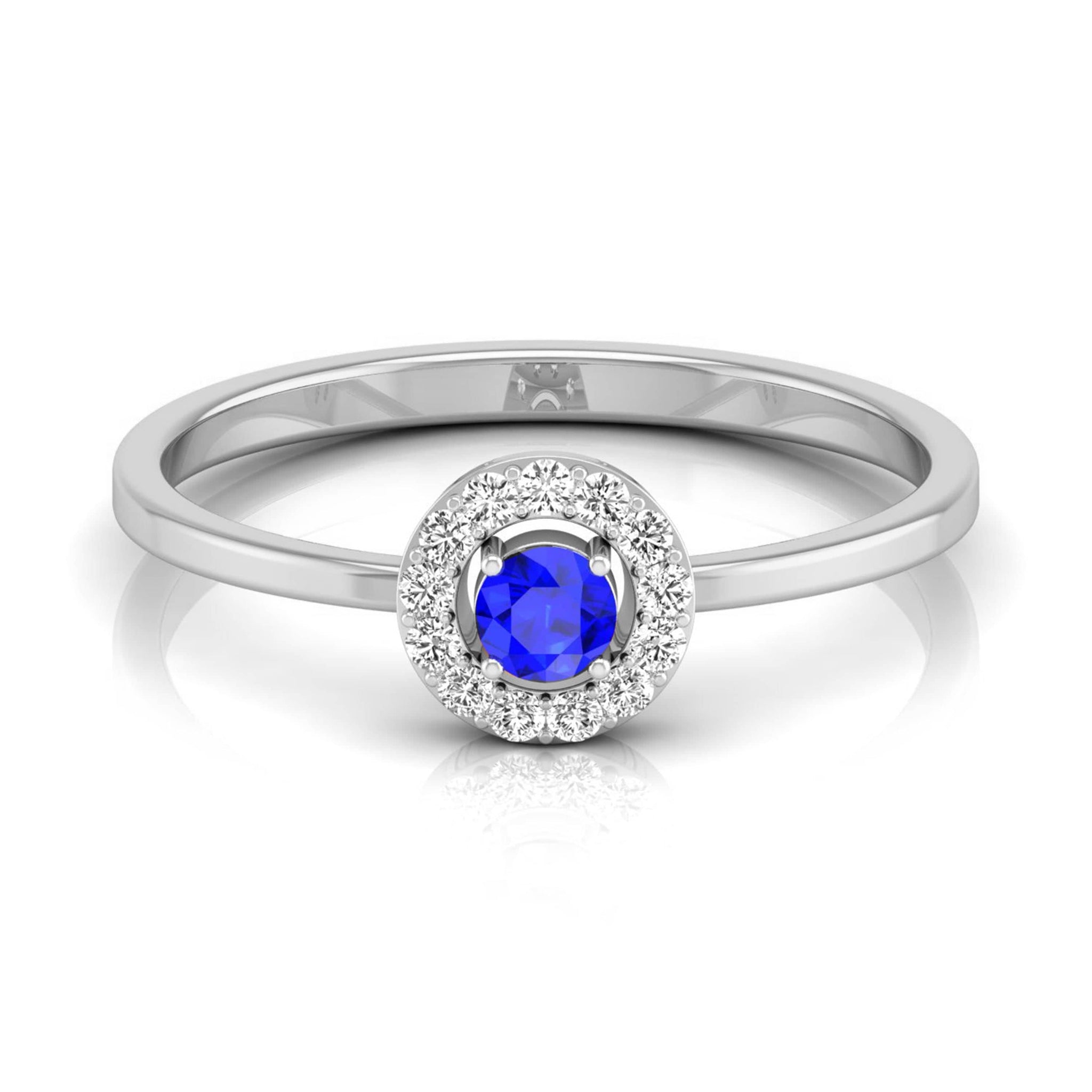 Jewelove™ Rings Halo Blue Sapphire Platinum Diamond Engagement Ring JL PT LR 7001