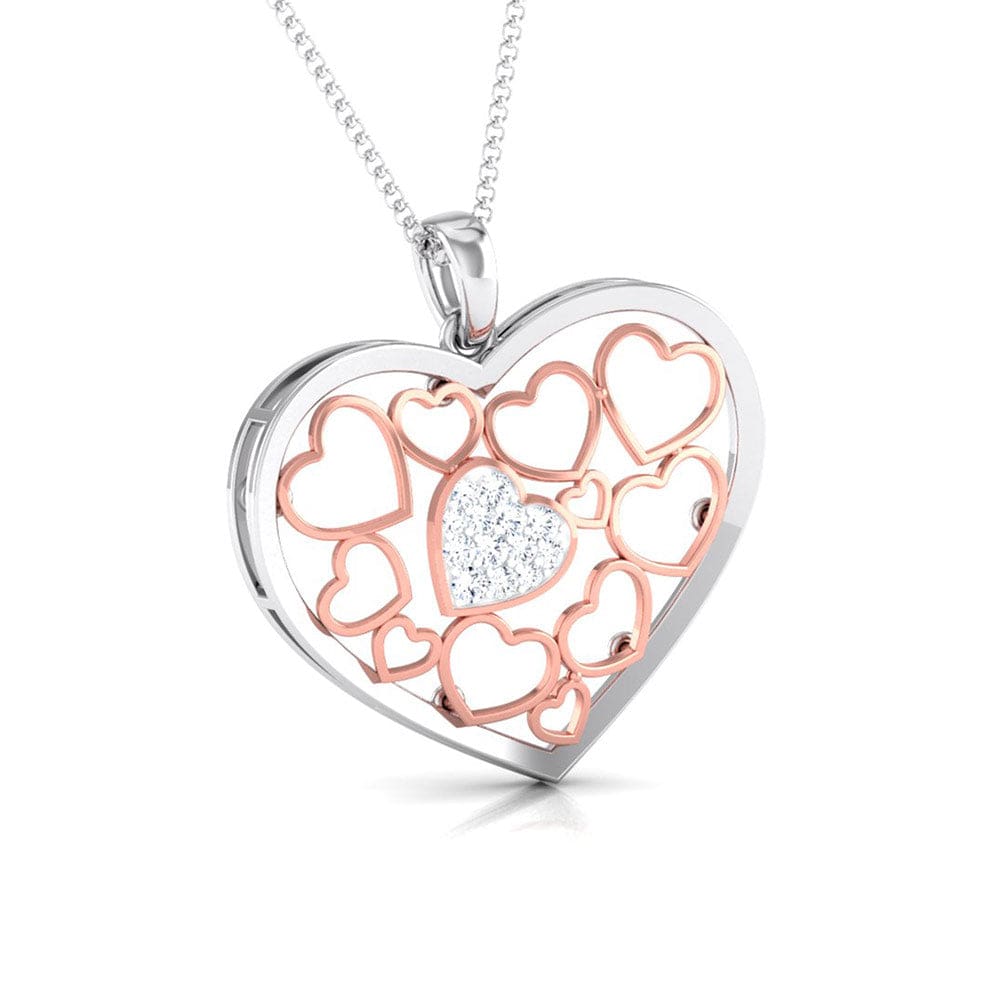 Front Side View of Platinum of Rose Heart Pendant with Diamonds JL PT P 8105