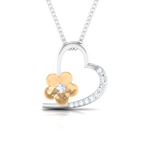 Jewelove™ Pendants SI IJ / Yellow Gold Hearty with a Flower Platinum Pendant with Diamonds JL PT P 8110