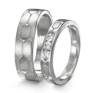 Platinum Couple Rings in India - Hexagonal Textured Platinum Love Bands JL PT 422