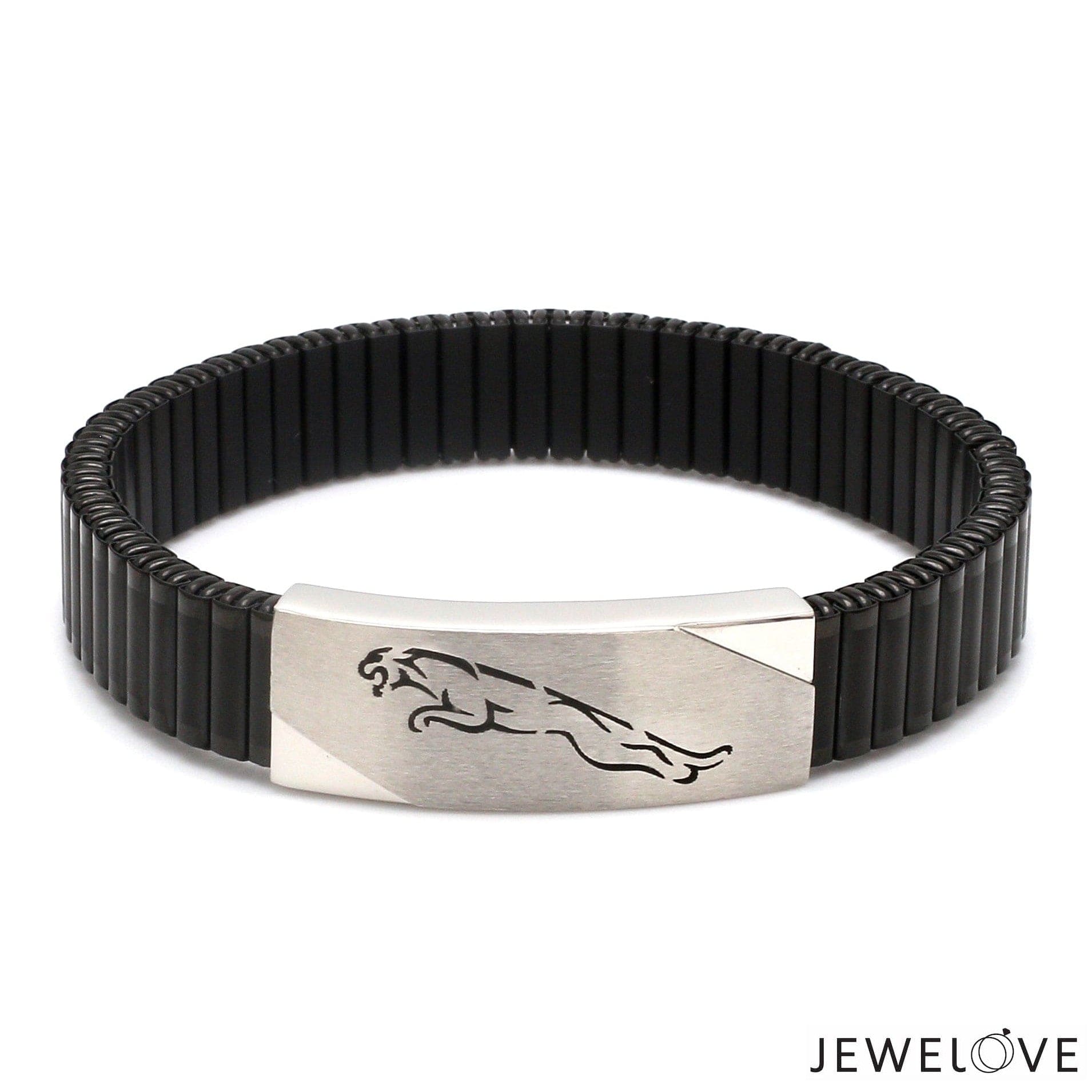 Jewelove™ Bangles & Bracelets Jaguar Platinum Black Band Bracelet for Men - Flexible JL PTB 1208