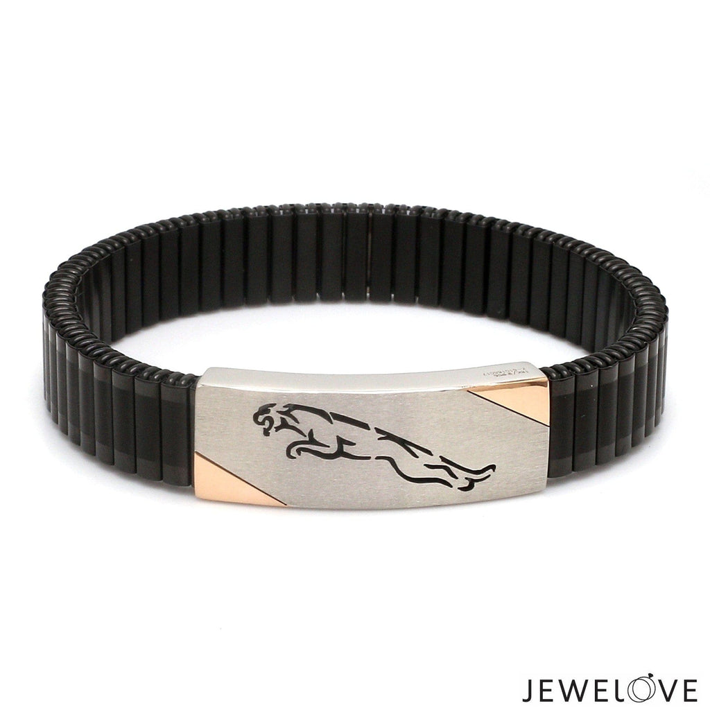 Jewelove™ Bangles & Bracelets Jaguar Platinum Rose Gold Black Band Bracelet for Men - Flexible JL PTB 1208-A