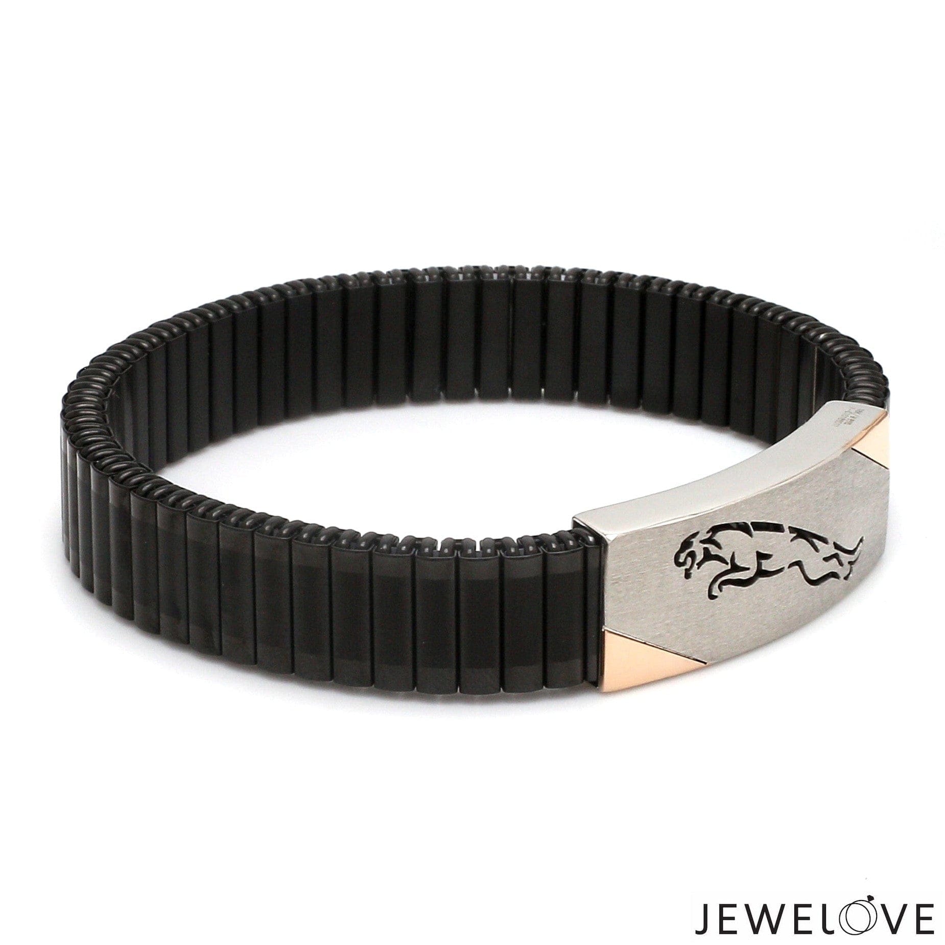 Jewelove™ Bangles & Bracelets Jaguar Platinum Rose Gold Black Band Bracelet for Men - Flexible JL PTB 1208-A