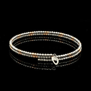 Jewelove™ Bangles & Bracelets Single Japanese 2-row Platinum & Rose Gold Bracelet for Women with Diamond Cut Balls JL PTB 1224