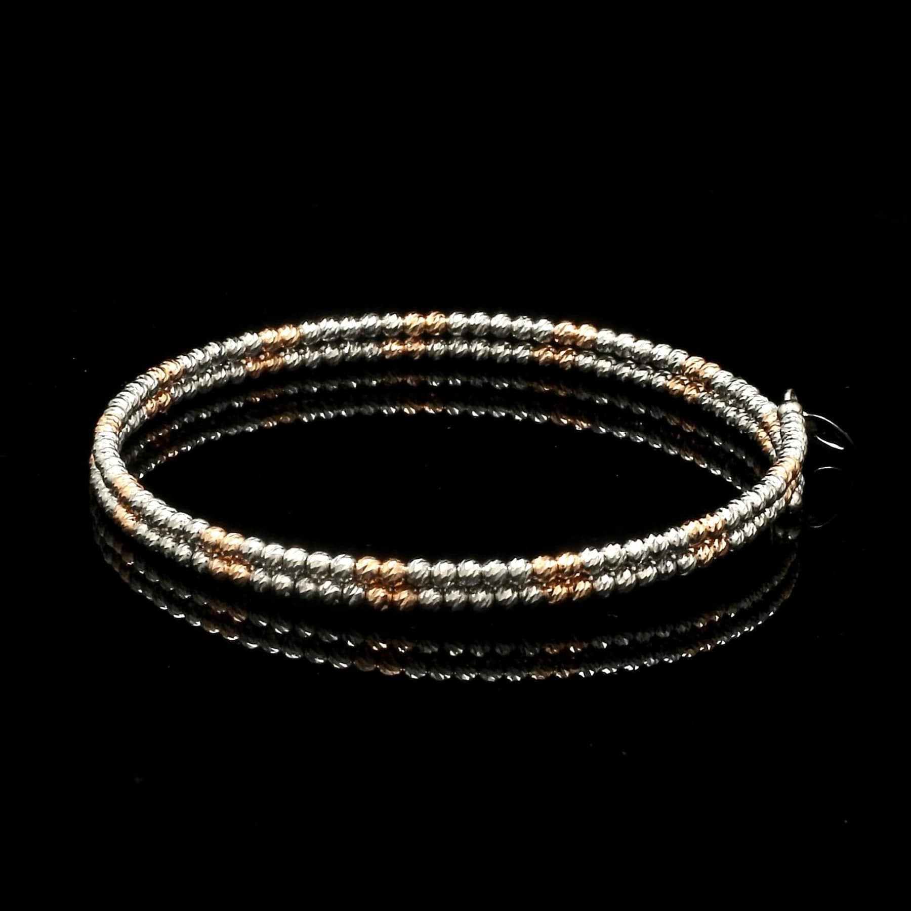 Jewelove™ Bangles & Bracelets Single Japanese 2-row Platinum & Rose Gold Bracelet for Women with Diamond Cut Balls JL PTB 1224