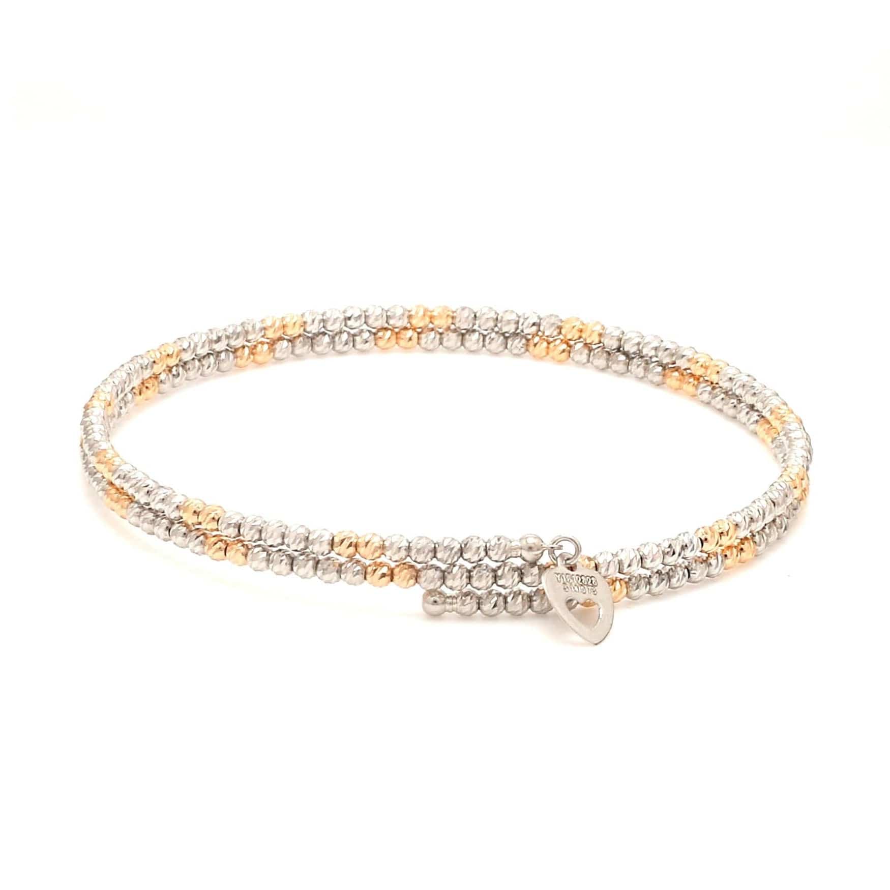 Jewelove™ Bangles & Bracelets Single Japanese 2-row Platinum & Rose Gold Bracelet for Women with Diamond Cut Balls JL PTB 1224