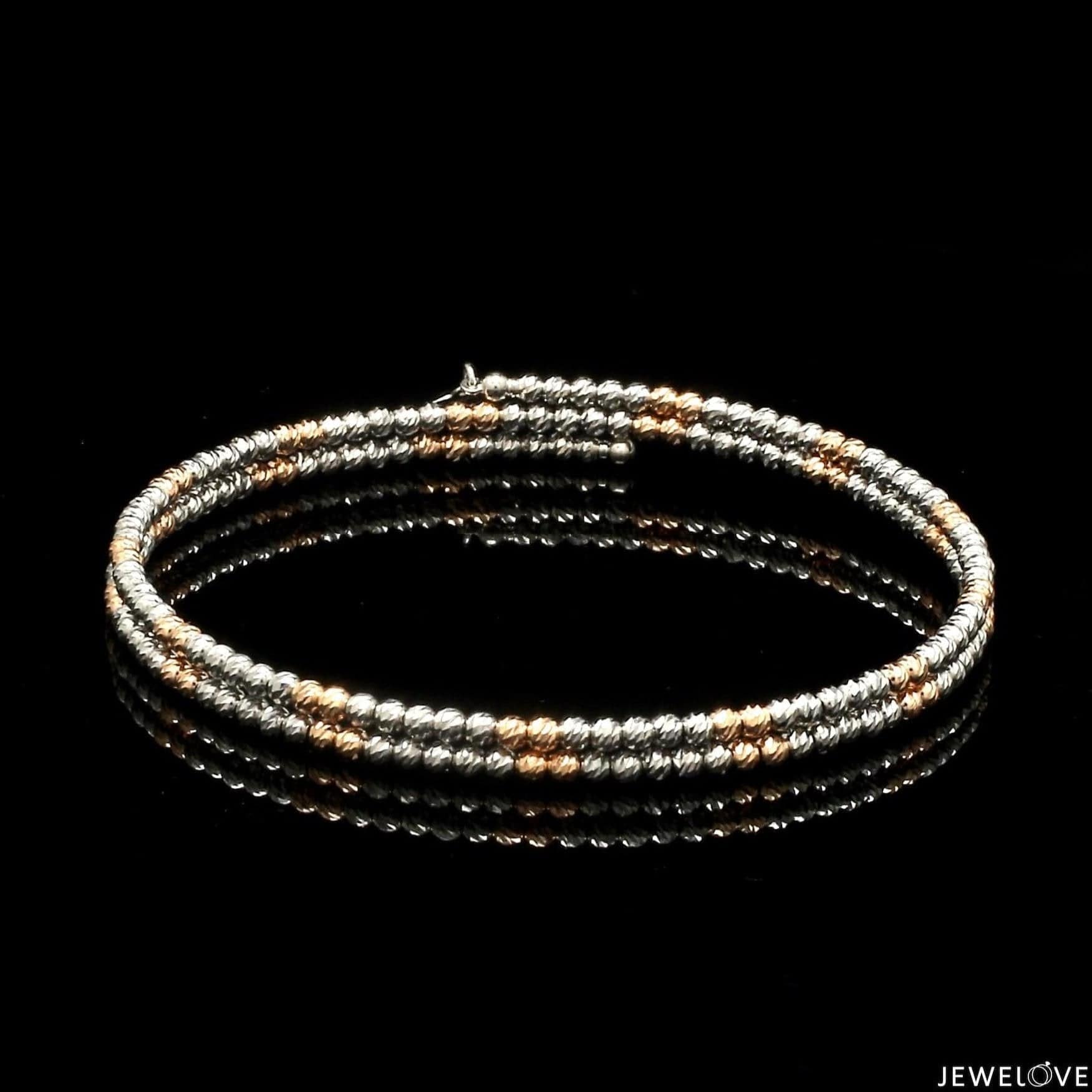 Jewelove™ Bangles & Bracelets Single Japanese 2-row Platinum & Rose Gold Bracelet for Women with Diamond Cut Balls JL PTB 1224