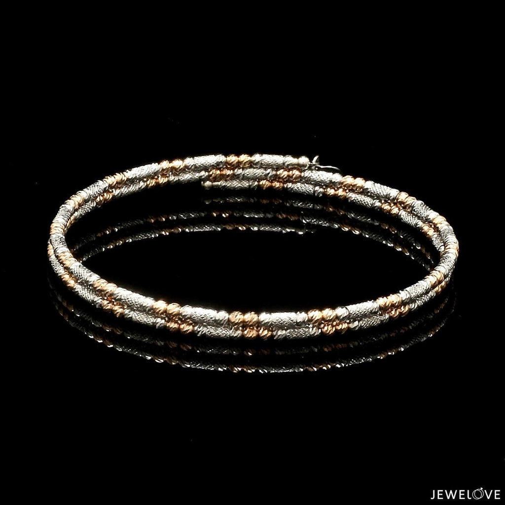 Jewelove™ Bangles & Bracelets Single Japanese 2-row Platinum & Rose Gold Bracelet for Women with Diamond Cut Balls JL PTB 1226