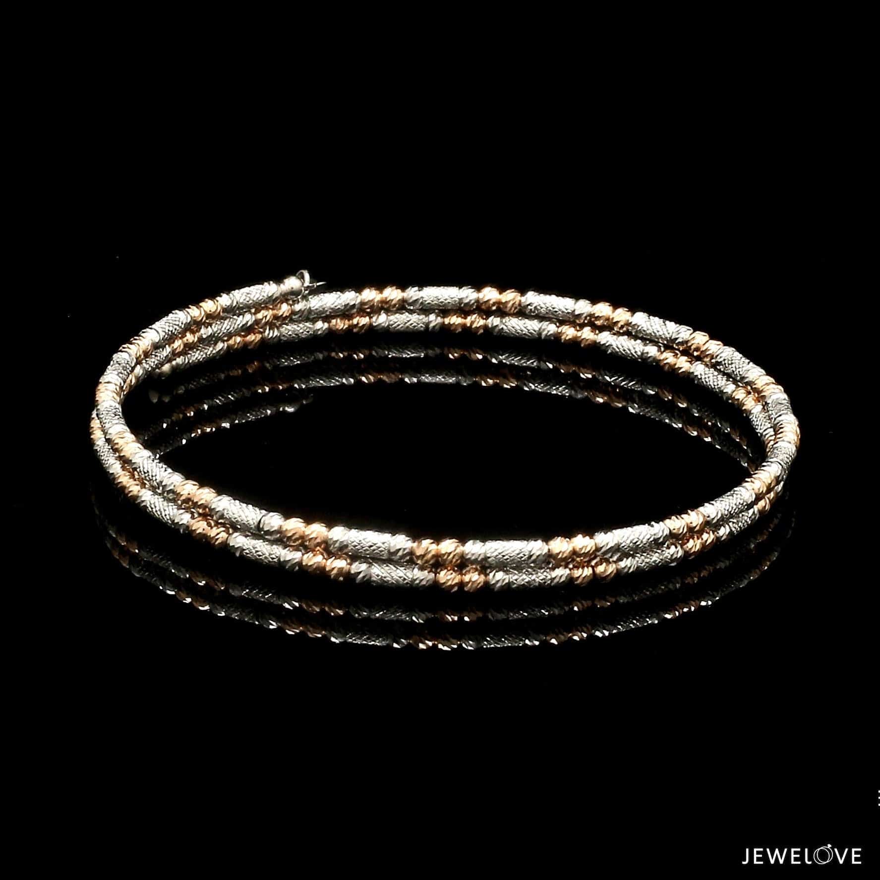 Jewelove™ Bangles & Bracelets Single Japanese 2-row Platinum & Rose Gold Bracelet for Women with Diamond Cut Balls JL PTB 1226