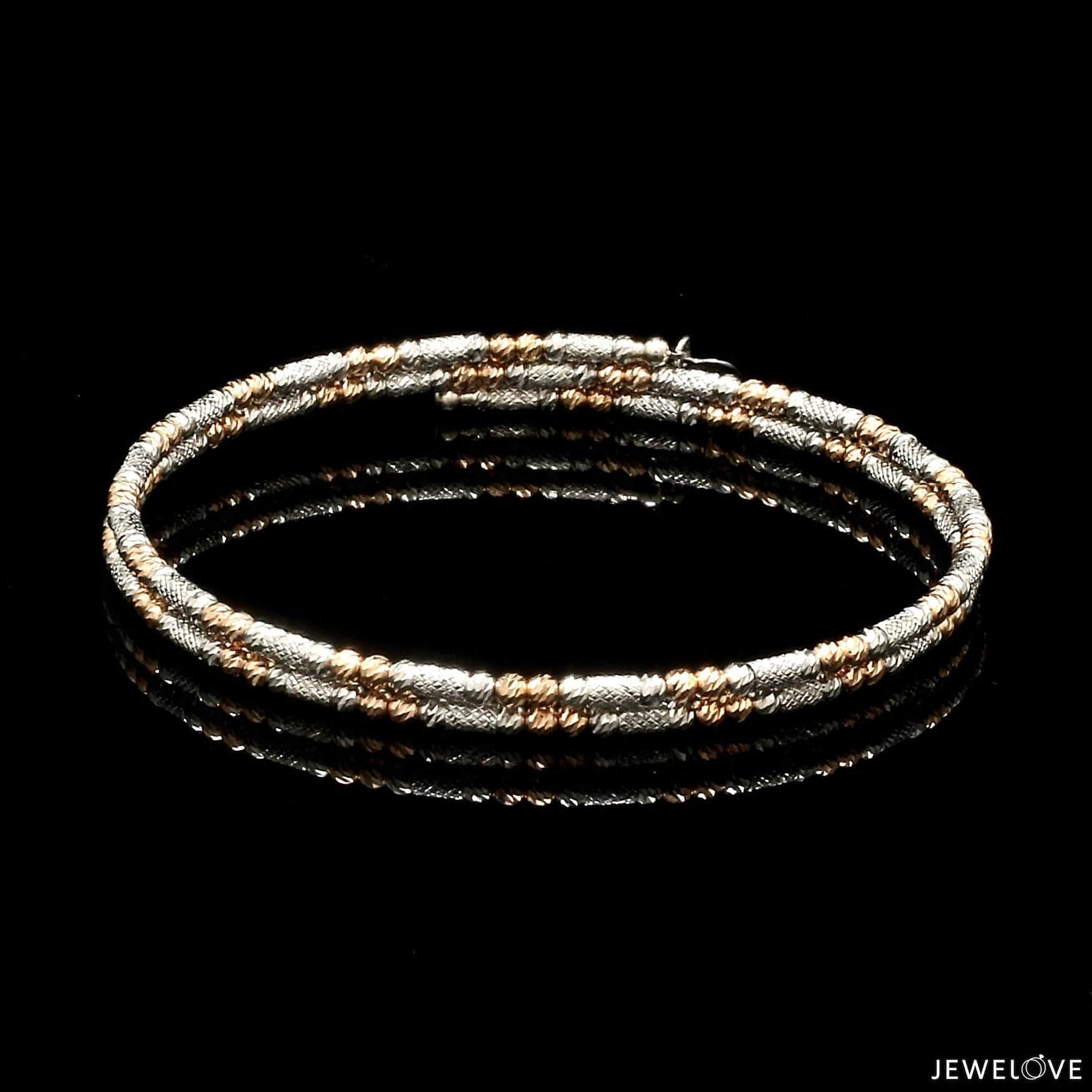 Jewelove™ Bangles & Bracelets Single Japanese 2-row Platinum & Rose Gold Bracelet for Women with Diamond Cut Balls JL PTB 1226