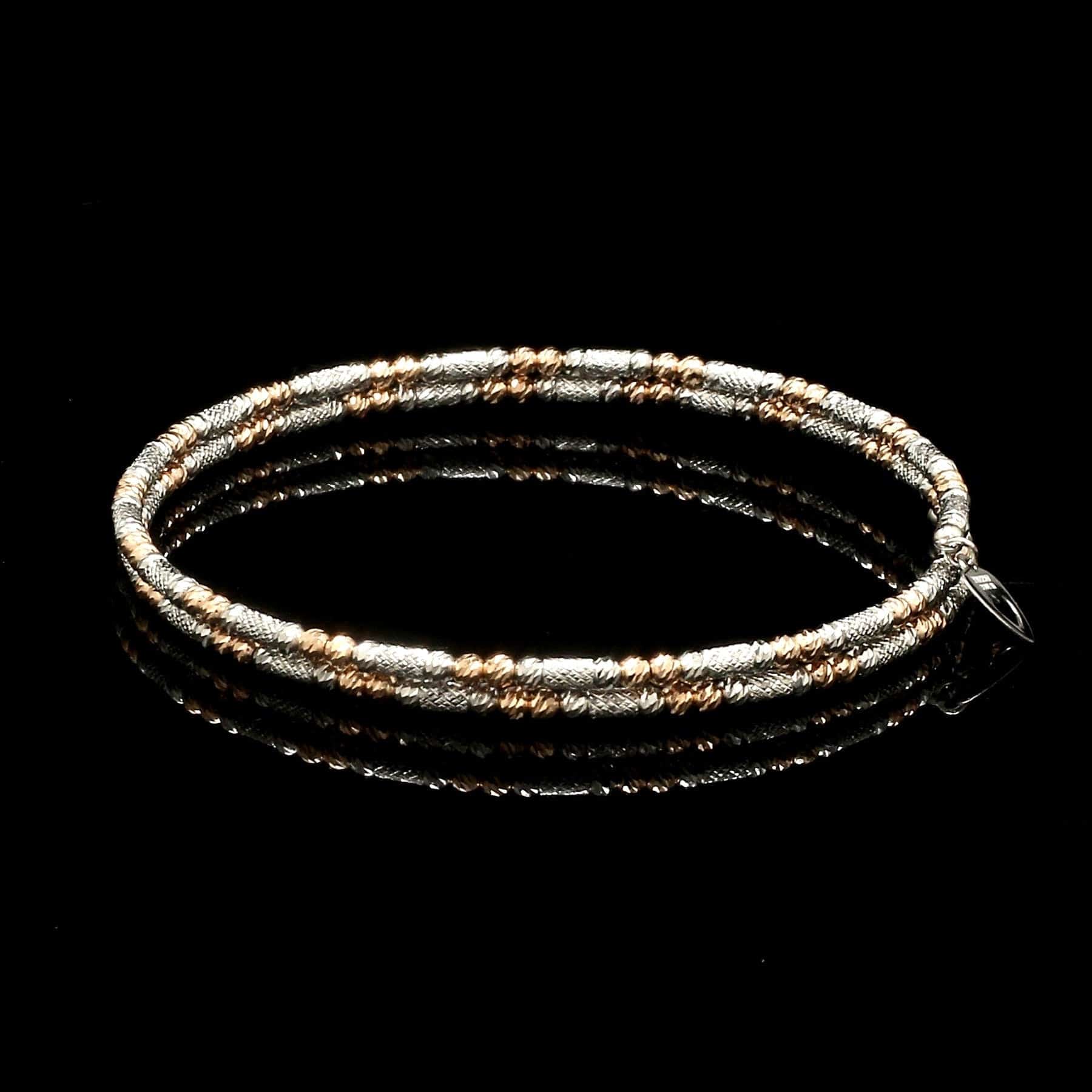 Jewelove™ Bangles & Bracelets Single Japanese 2-row Platinum & Rose Gold Bracelet for Women with Diamond Cut Balls JL PTB 1226