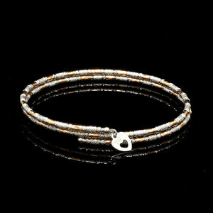 Jewelove™ Bangles & Bracelets Single Japanese 2-row Platinum & Rose Gold Bracelet for Women with Diamond Cut Balls JL PTB 1227