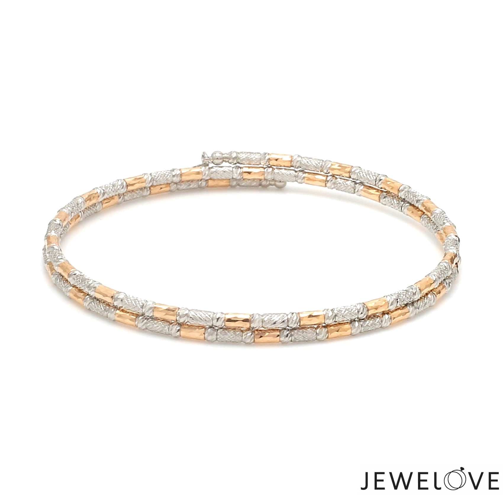 Jewelove™ Bangles & Bracelets Single Japanese 2-row Platinum & Rose Gold Bracelet for Women with Diamond Cut Balls JL PTB 1227