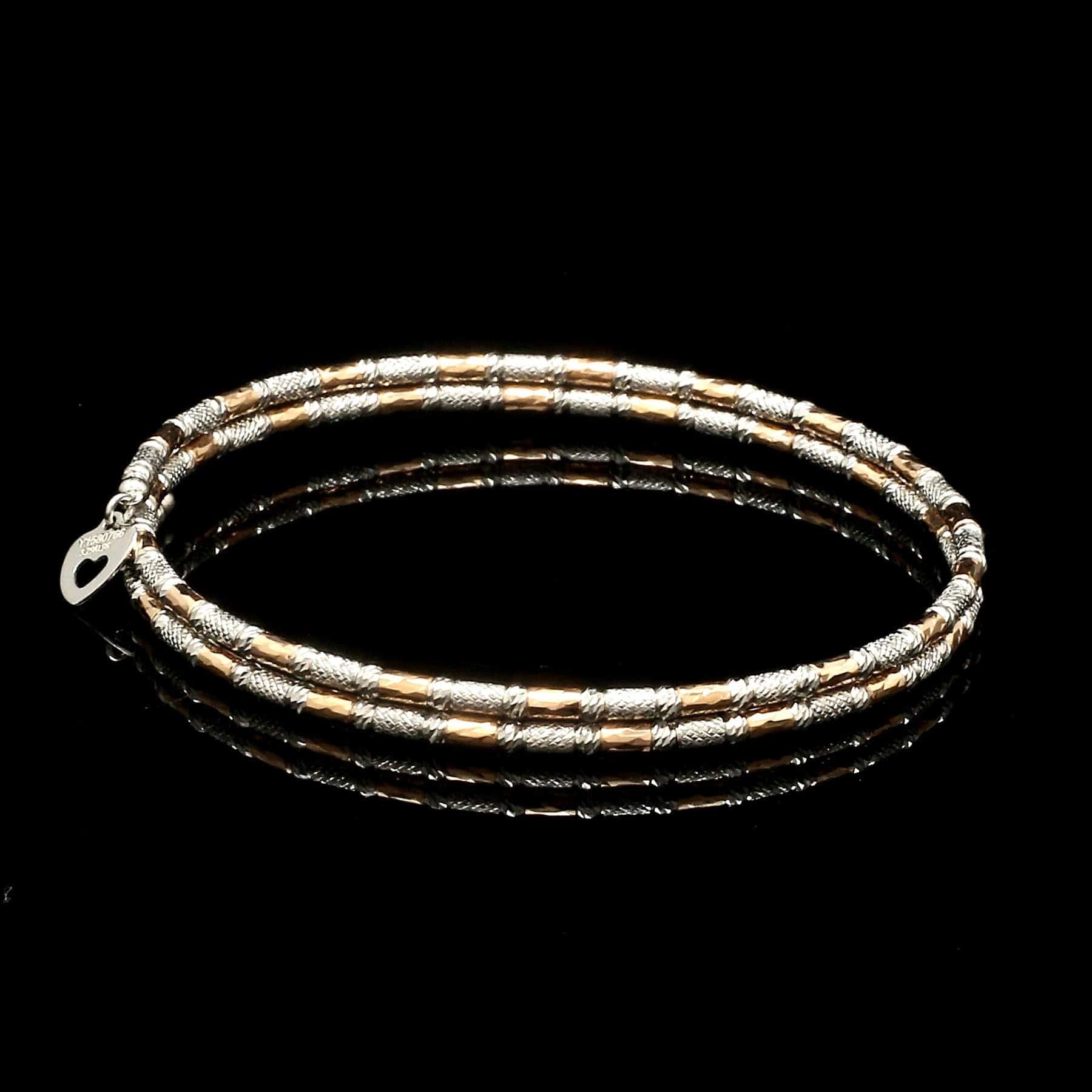 Jewelove™ Bangles & Bracelets Single Japanese 2-row Platinum & Rose Gold Bracelet for Women with Diamond Cut Balls JL PTB 1227