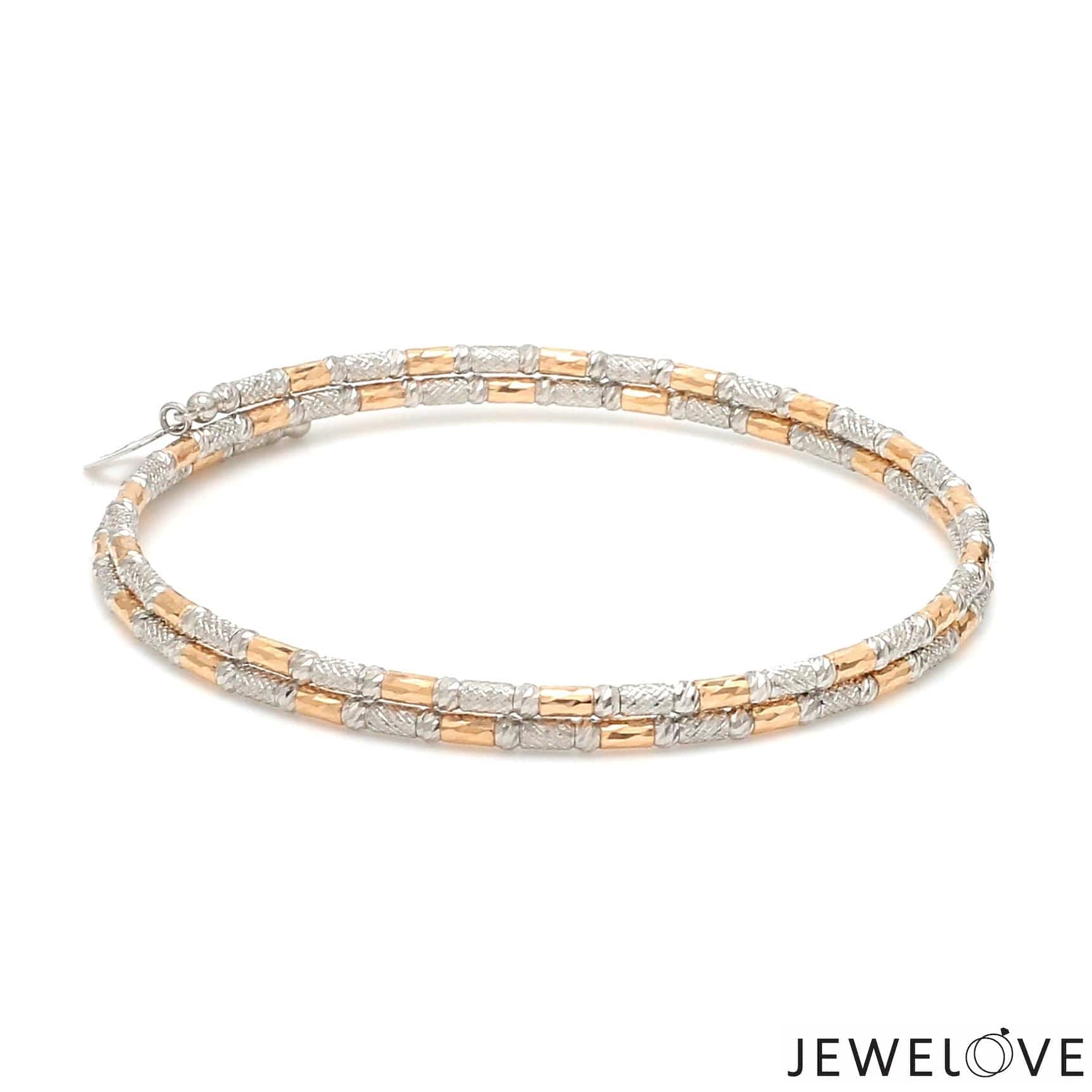 Jewelove™ Bangles & Bracelets Single Japanese 2-row Platinum & Rose Gold Bracelet for Women with Diamond Cut Balls JL PTB 1227