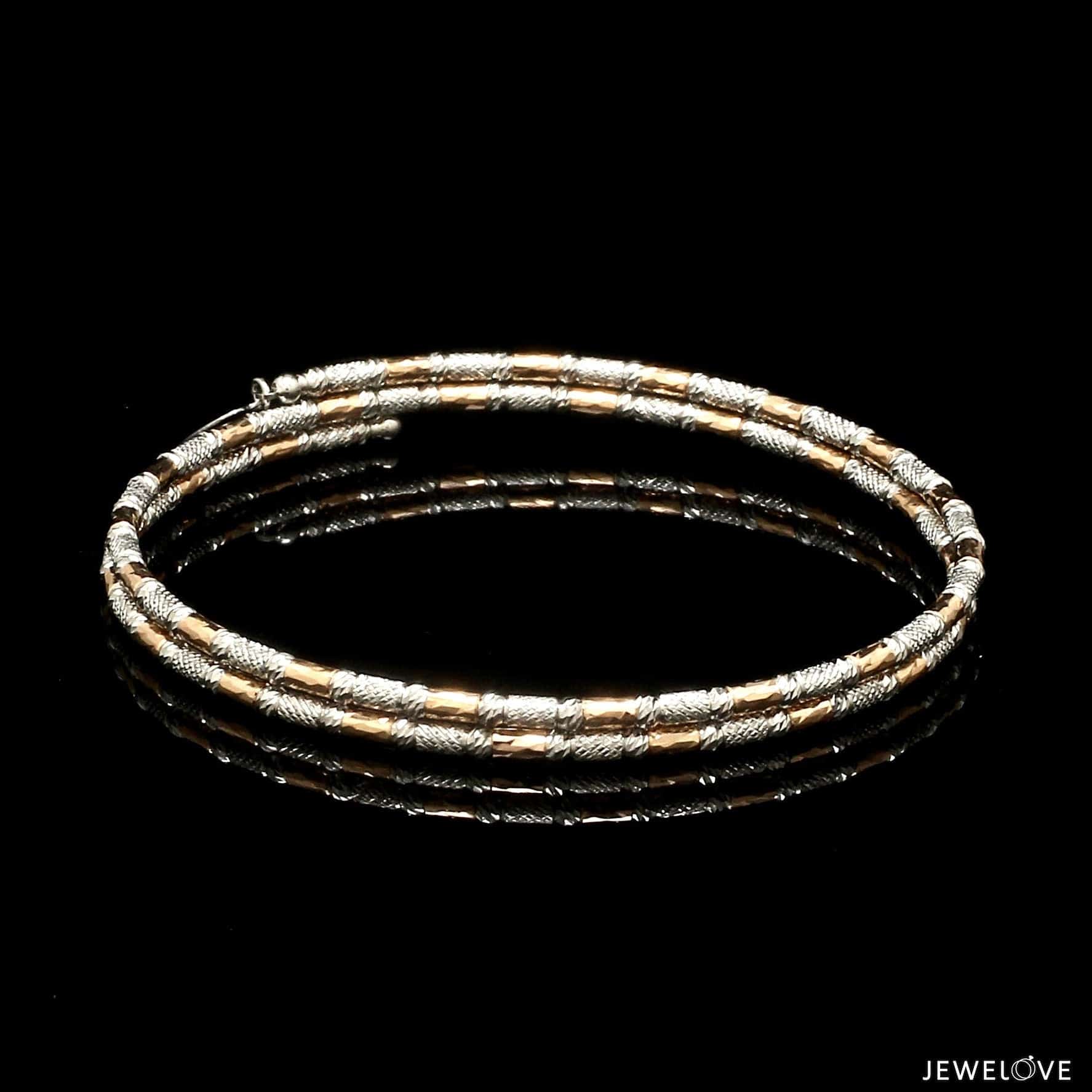 Jewelove™ Bangles & Bracelets Single Japanese 2-row Platinum & Rose Gold Bracelet for Women with Diamond Cut Balls JL PTB 1227