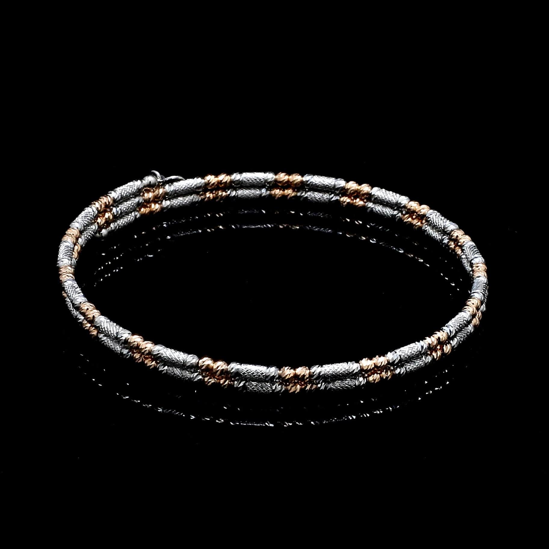 Jewelove™ Bangles & Bracelets Japanese 2-row Platinum & Rose Gold Bracelet for Women with Diamond Cut Balls JL PTB 1277