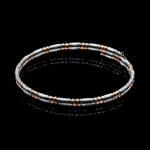 Jewelove™ Bangles & Bracelets Japanese 2-row Platinum & Rose Gold Bracelet for Women with Diamond Cut Balls JL PTB 1277