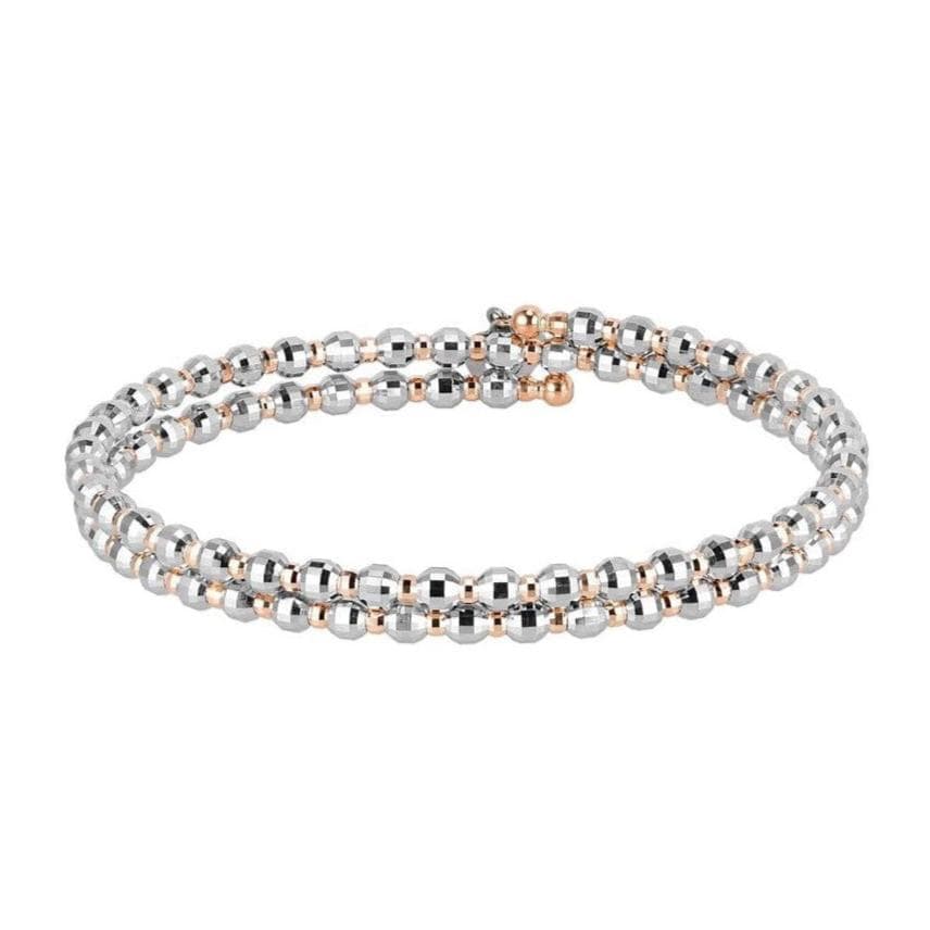 Jewelove™ Bangles & Bracelets Japanese 2-row Platinum & Rose Gold Bracelet for Women with Diamond Cut Balls JL PTB 767