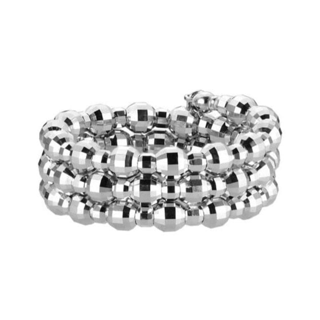 Jewelove™ Rings Women's Band only Japanese 3 Row Flexible Size Platinum Ring with Diamond Cut Balls JL PT 1019