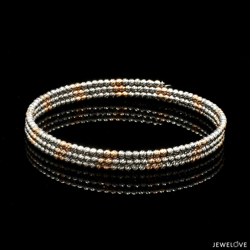 Japanese 3-row Platinum & Rose Gold Bracelet for Women with Diamond Cut Balls JL PTB 1223