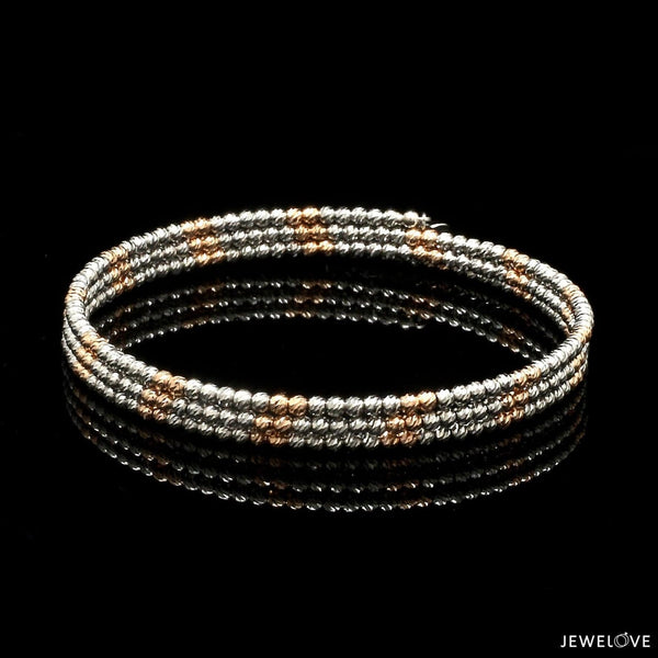 Jewelove™ Bangles & Bracelets Single Japanese 3-row Platinum & Rose Gold Bracelet for Women with Diamond Cut Balls JL PTB 1223