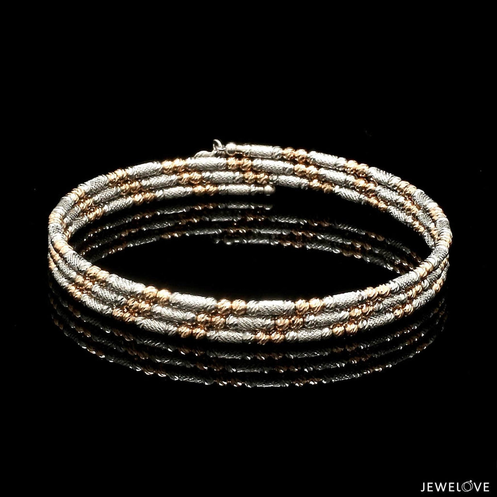 Jewelove™ Bangles & Bracelets Single Japanese 3-row Platinum & Rose Gold Bracelet for Women with Diamond Cut Balls JL PTB 1225