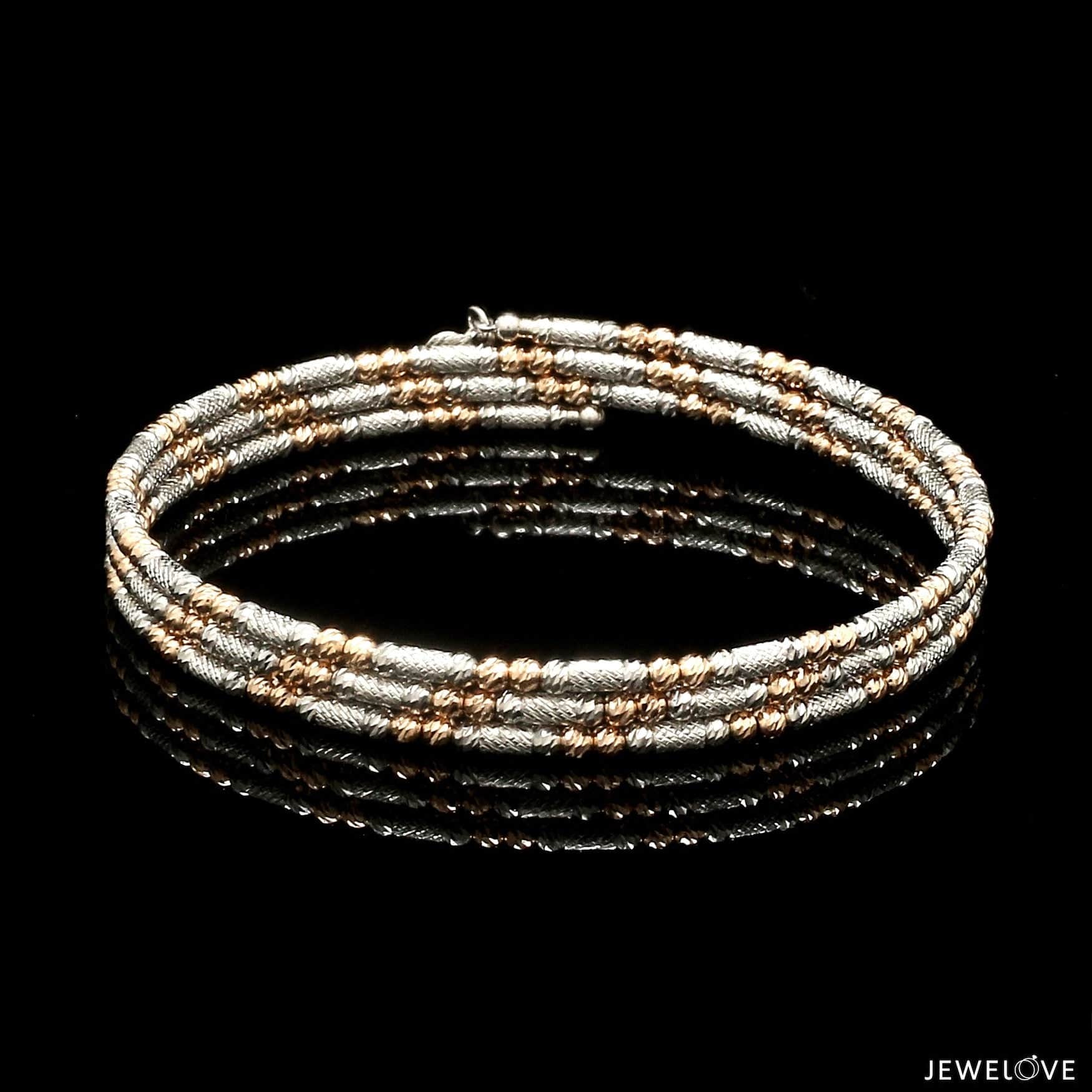 Jewelove™ Bangles & Bracelets Single Japanese 3-row Platinum & Rose Gold Bracelet for Women with Diamond Cut Balls JL PTB 1225