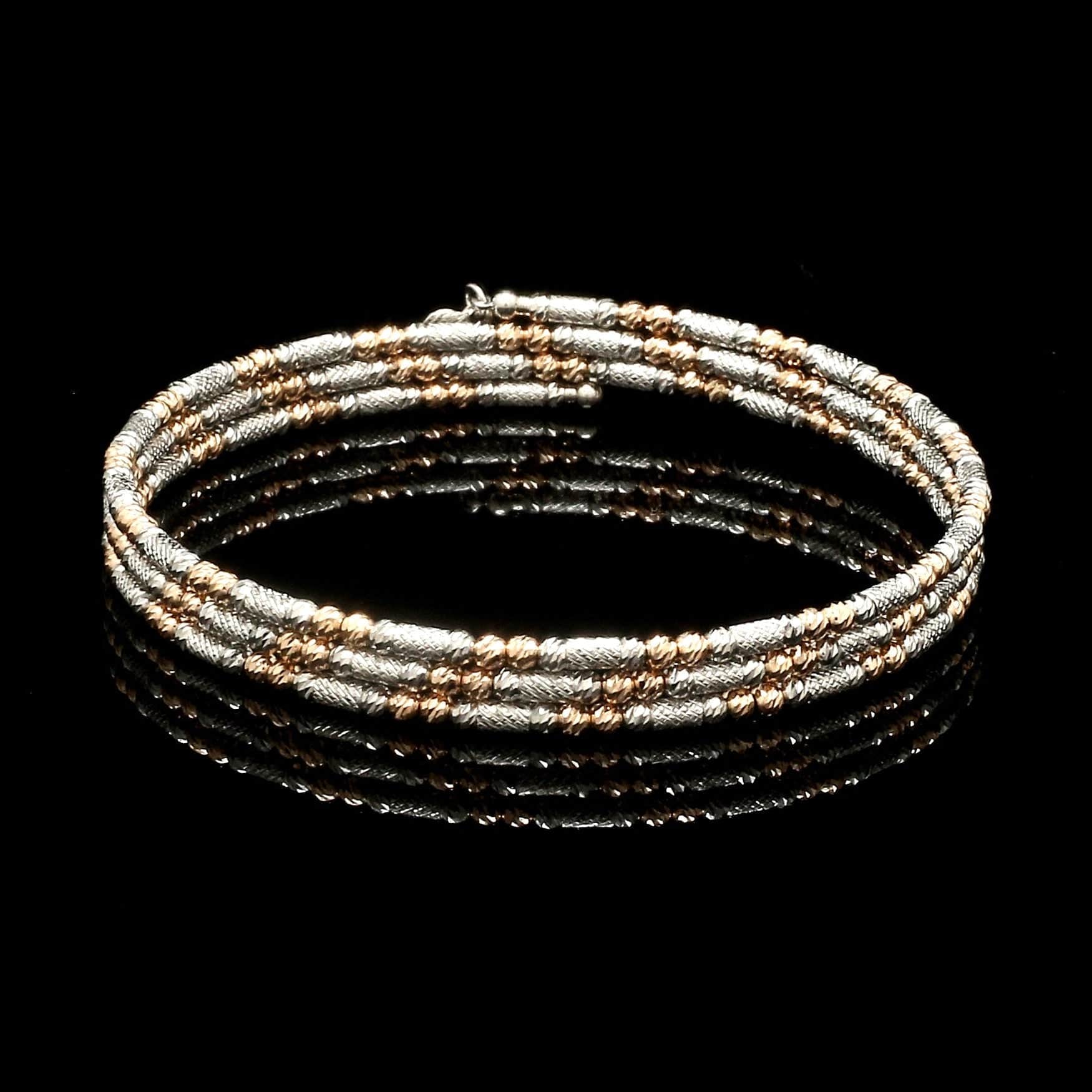 Jewelove™ Bangles & Bracelets Single Japanese 3-row Platinum & Rose Gold Bracelet for Women with Diamond Cut Balls JL PTB 1225