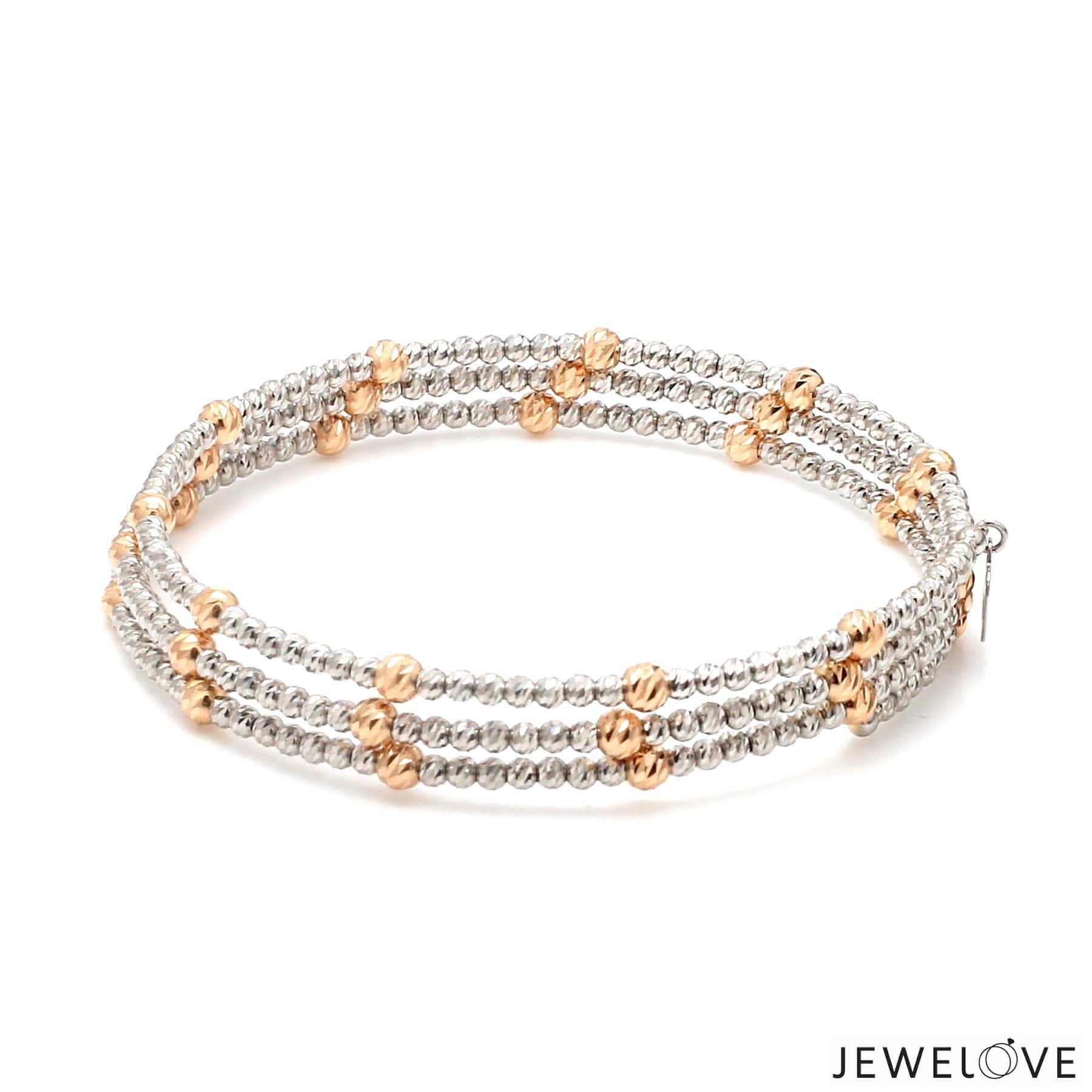 Jewelove™ Bangles & Bracelets Japanese 3-row Platinum & Rose Gold Bracelet for Women with Diamond Cut Balls JL PTB 1261