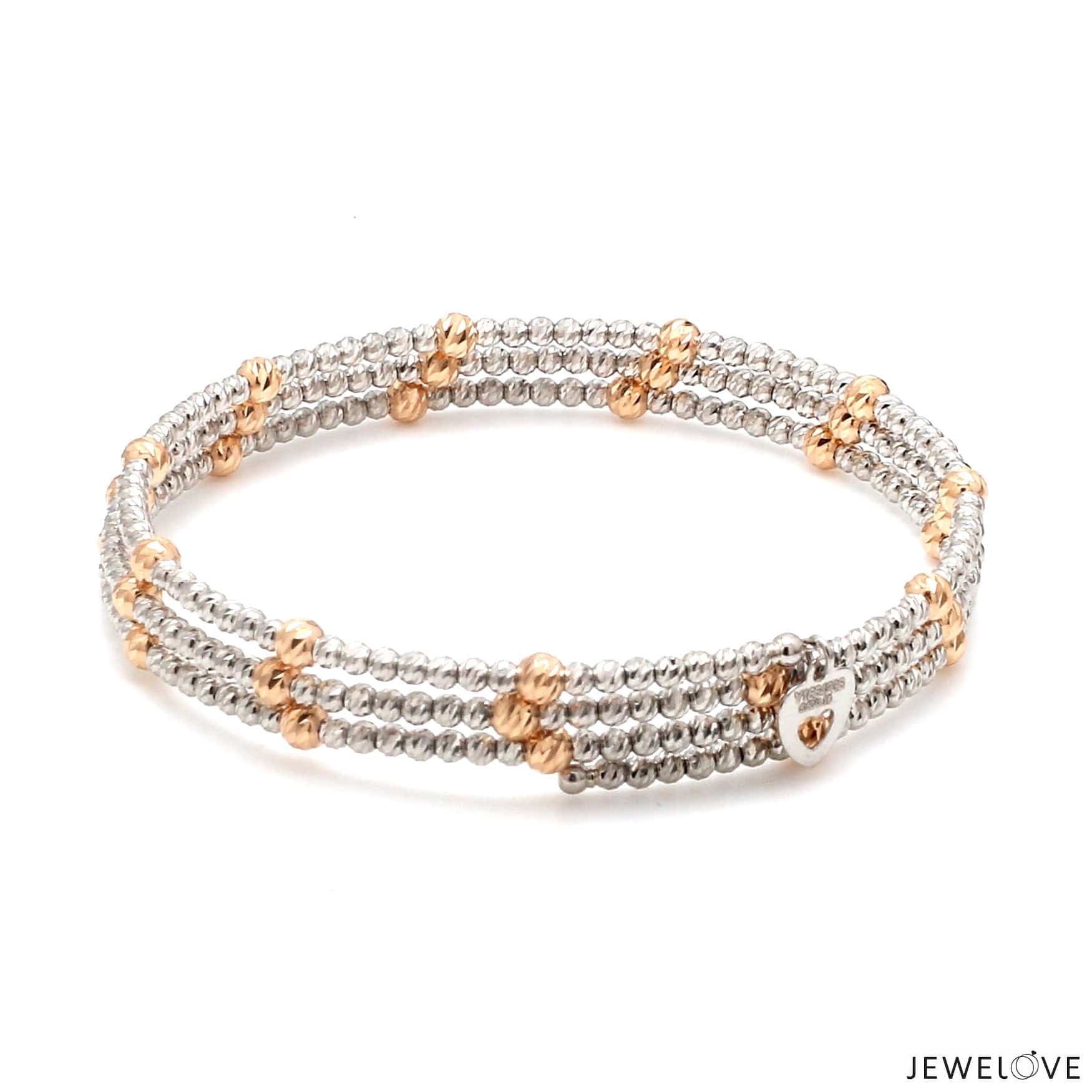 Jewelove™ Bangles & Bracelets Japanese 3-row Platinum & Rose Gold Bracelet for Women with Diamond Cut Balls JL PTB 1261