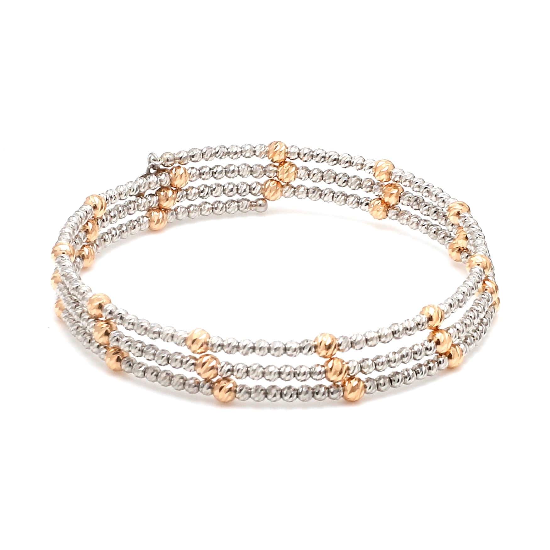 Jewelove™ Bangles & Bracelets Japanese 3-row Platinum & Rose Gold Bracelet for Women with Diamond Cut Balls JL PTB 1261