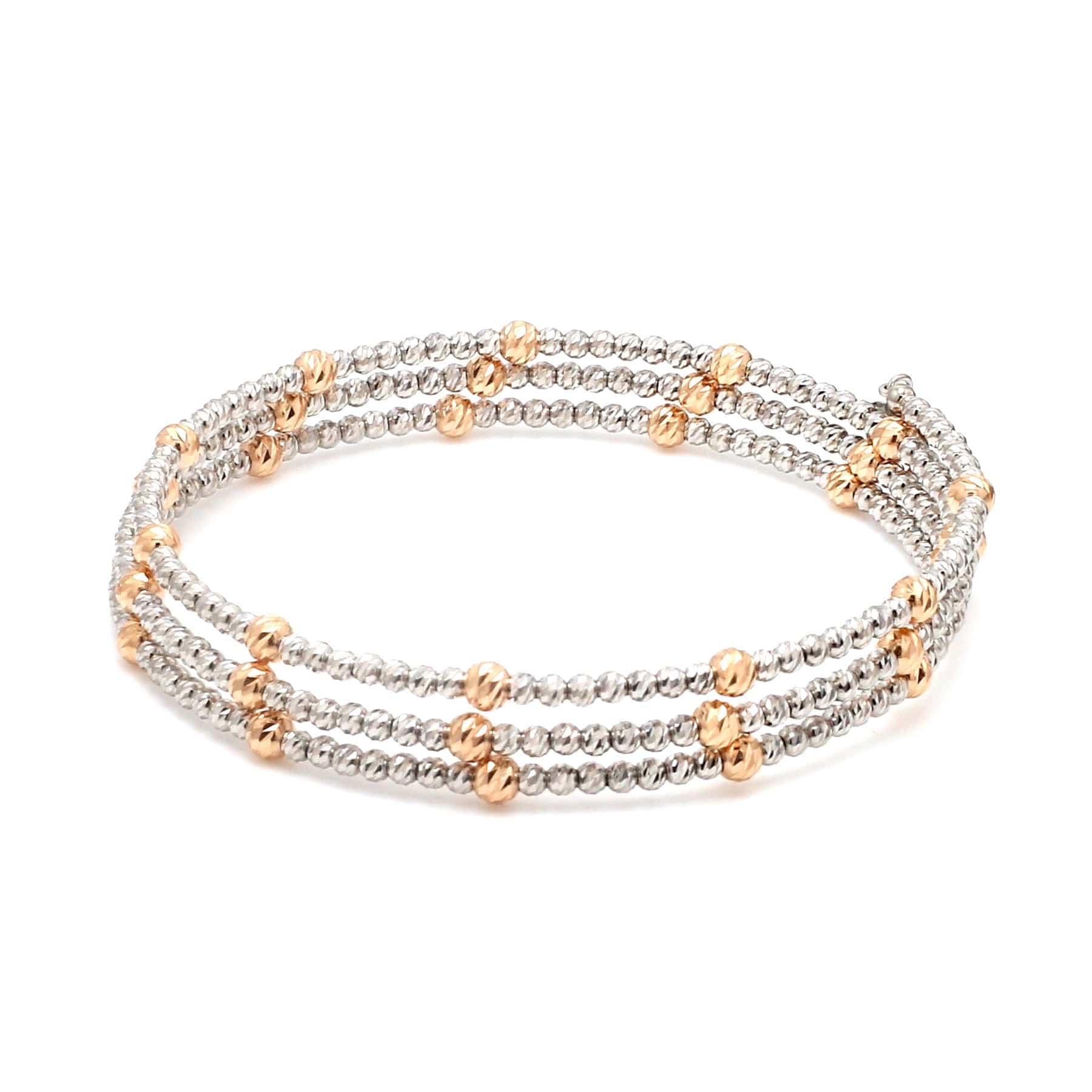 Jewelove™ Bangles & Bracelets Japanese 3-row Platinum & Rose Gold Bracelet for Women with Diamond Cut Balls JL PTB 1261