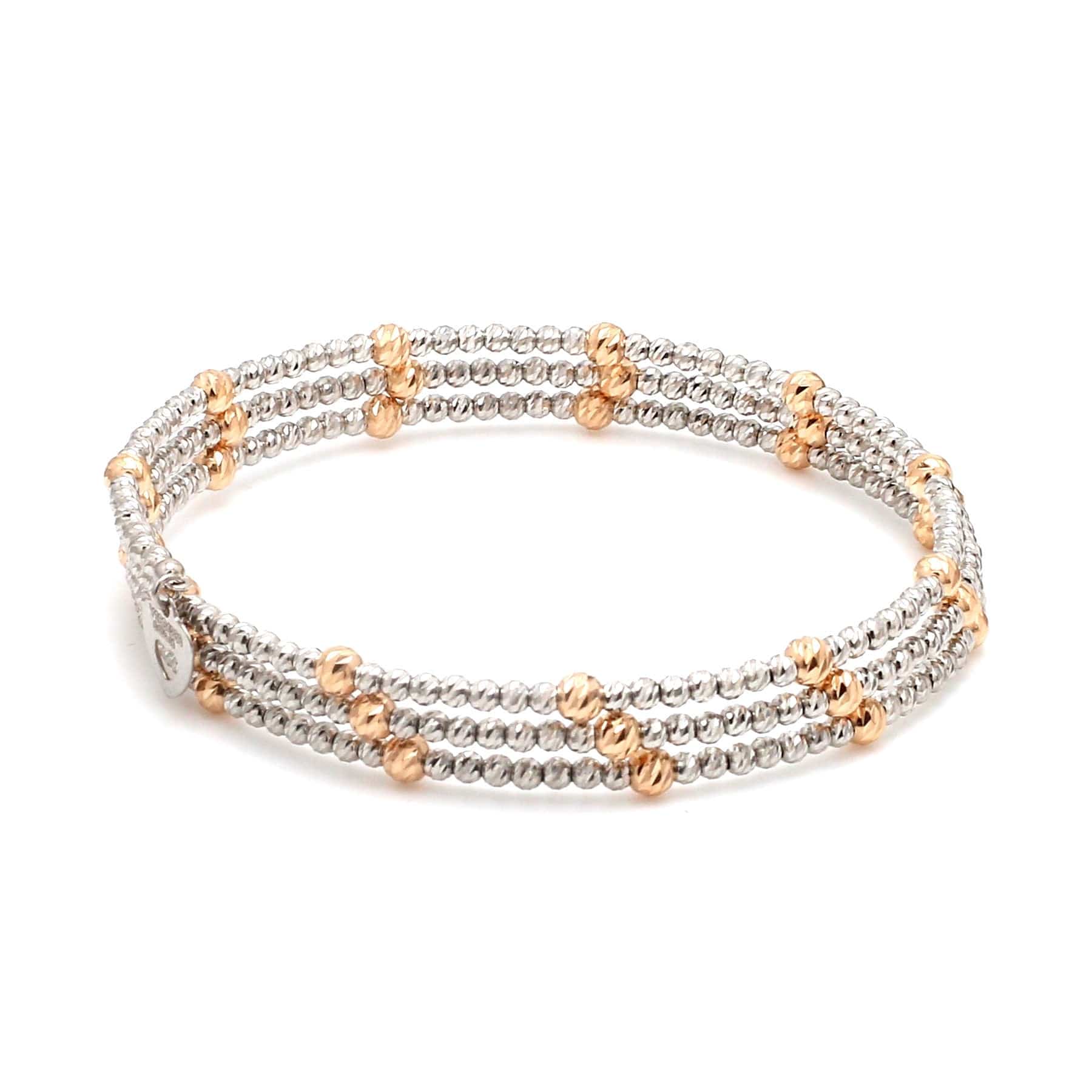 Jewelove™ Bangles & Bracelets Japanese 3-row Platinum & Rose Gold Bracelet for Women with Diamond Cut Balls JL PTB 1261