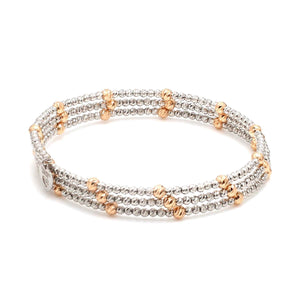 Jewelove™ Bangles & Bracelets Japanese 3-row Platinum & Rose Gold Bracelet for Women with Diamond Cut Balls JL PTB 1261