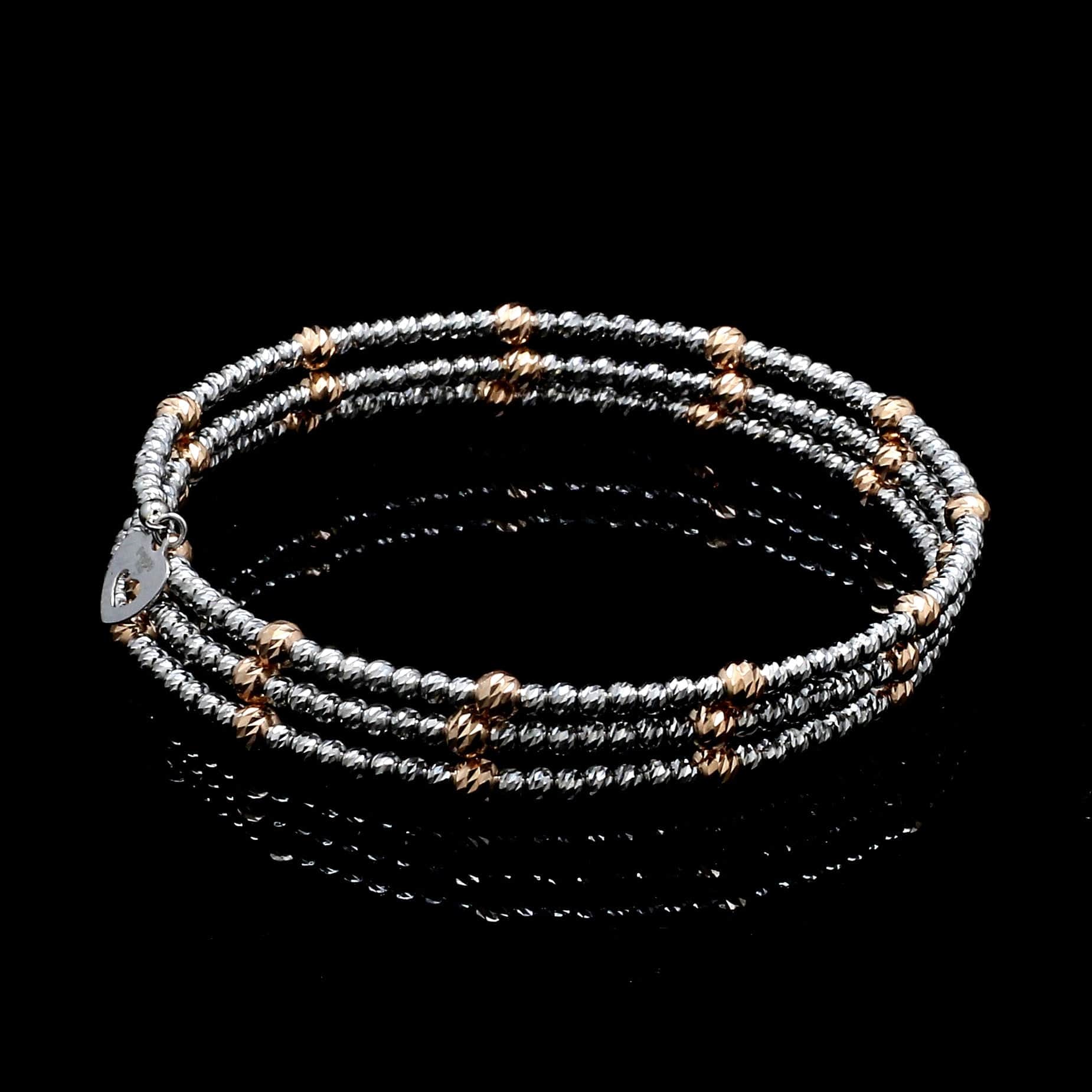 Jewelove™ Bangles & Bracelets Japanese 3-row Platinum & Rose Gold Bracelet for Women with Diamond Cut Balls JL PTB 1261