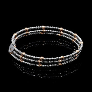 Jewelove™ Bangles & Bracelets Japanese 3-row Platinum & Rose Gold Bracelet for Women with Diamond Cut Balls JL PTB 1261